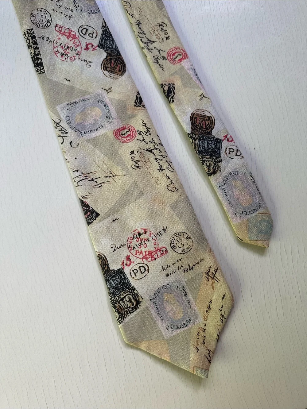 VTG 90s Gap Rare Men's Linen Necktie Postcards & Stamps Print